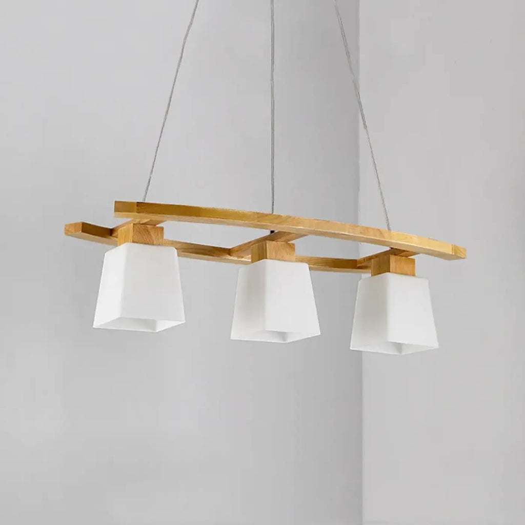 Suspension en bois naturel à lumières blanches