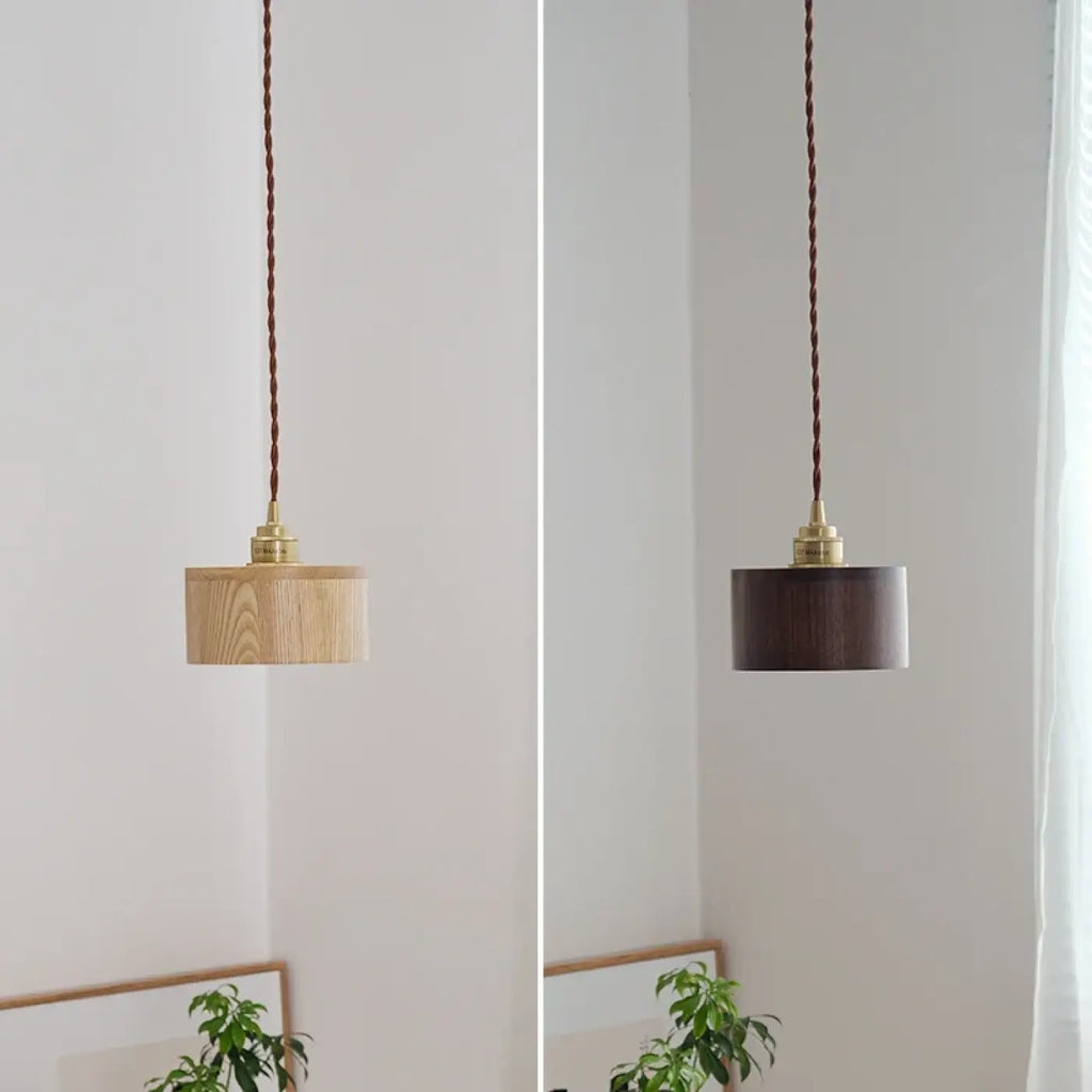 Suspension en bois de noyer et cuivre, ligne minimaliste