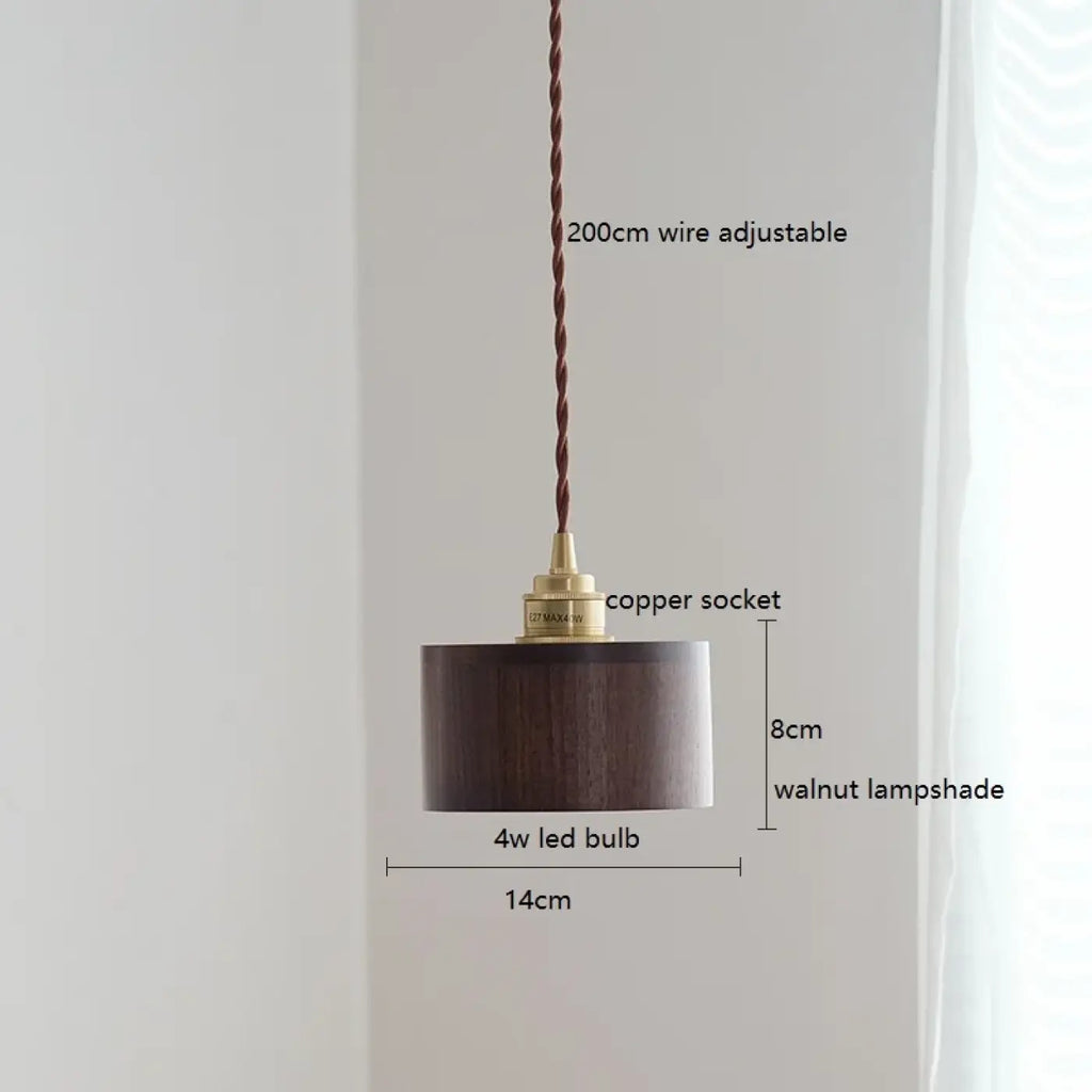 Suspension en bois de noyer et cuivre, ligne minimaliste