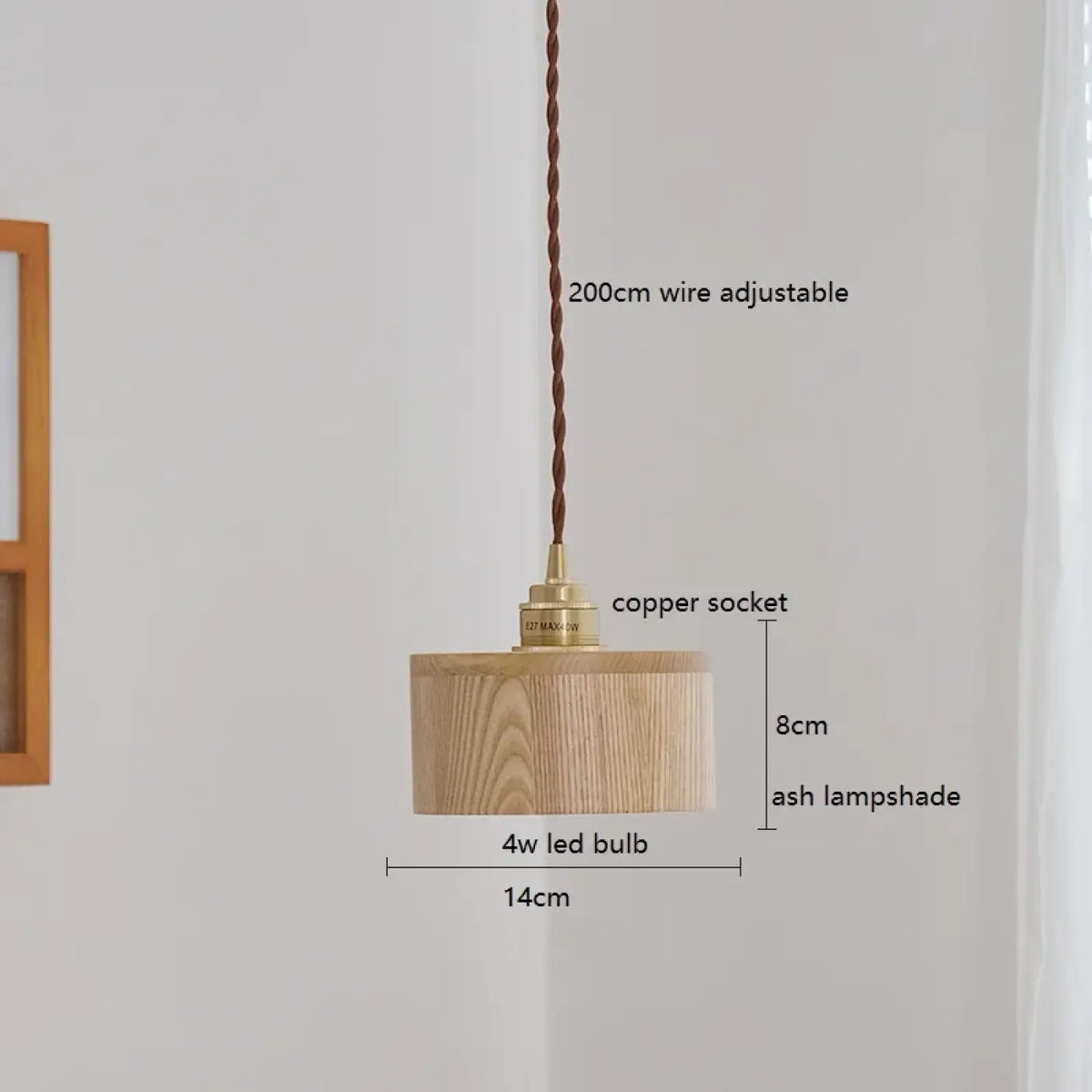 Suspension en bois de noyer et cuivre, ligne minimaliste
