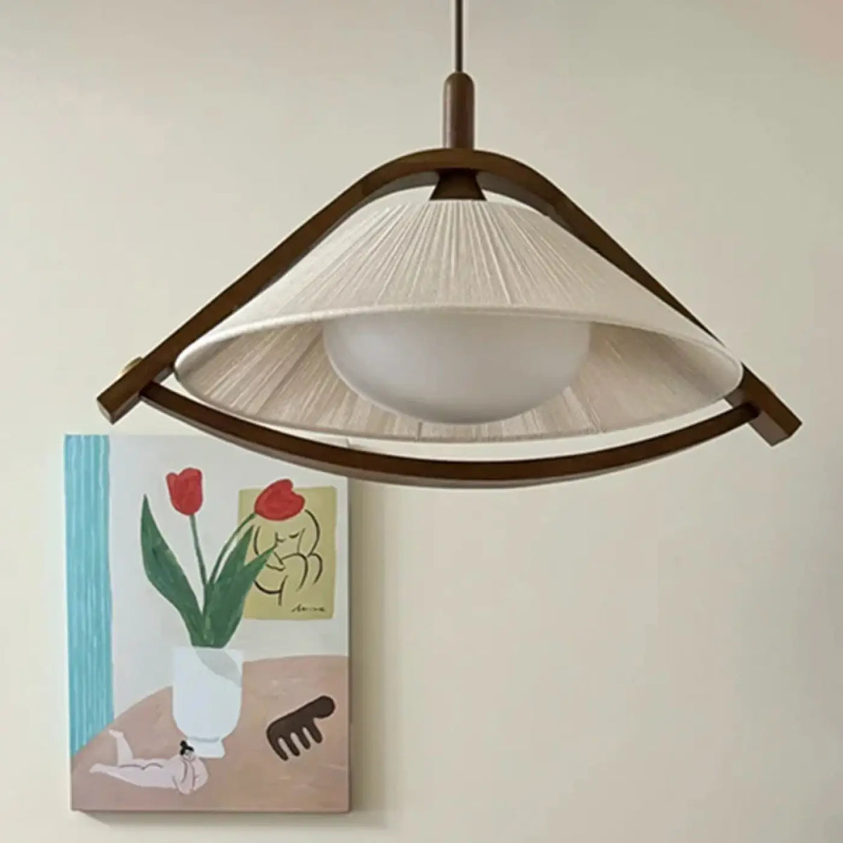 Suspension vintage en bois et tissu, quatre choix de lumière