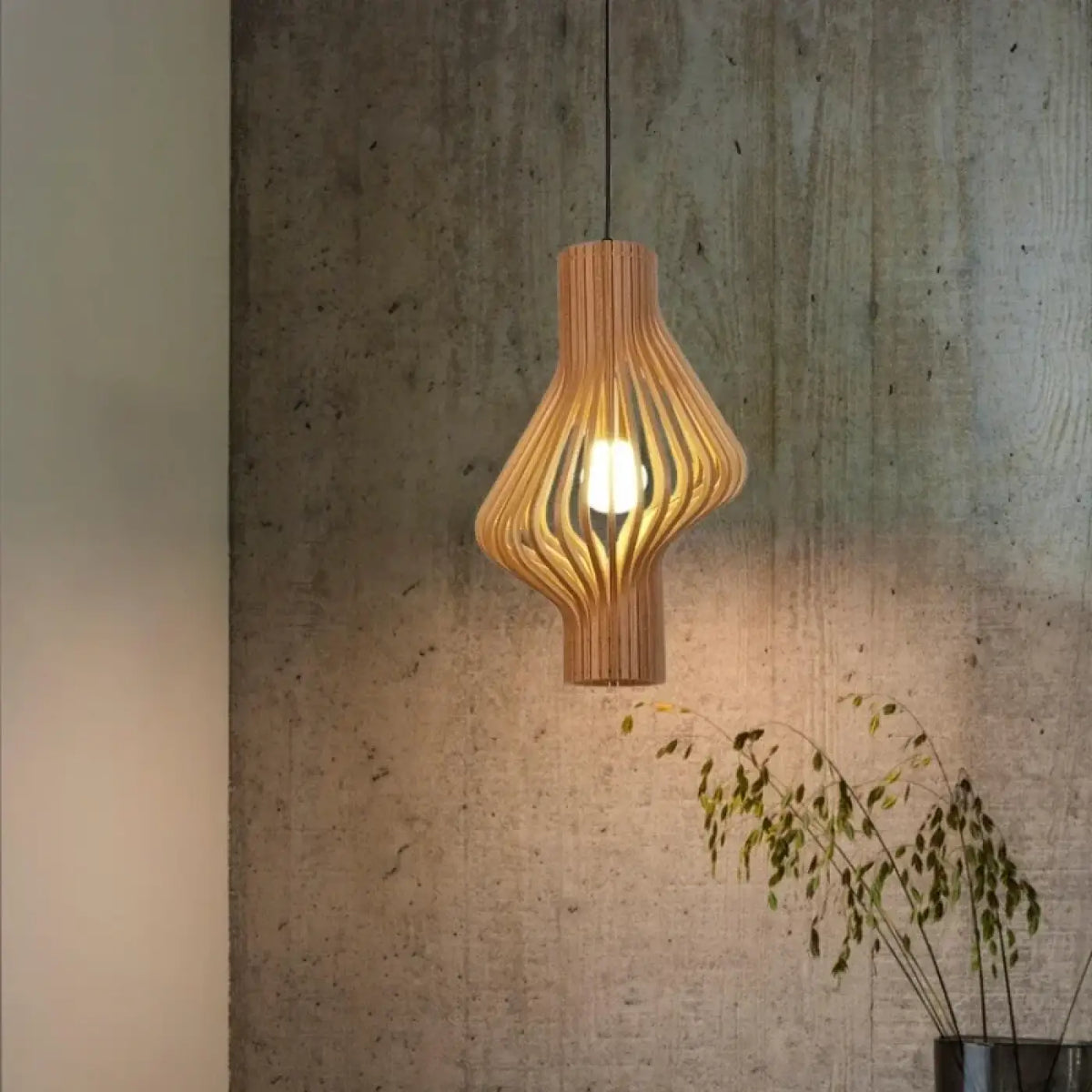 Suspension en bois tressé, beige ou noir, lumière réglable
