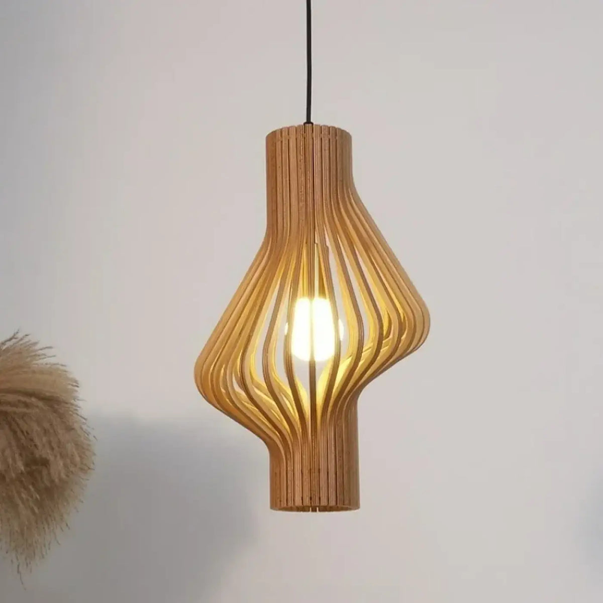 Suspension en bois tressé, beige ou noir, lumière réglable