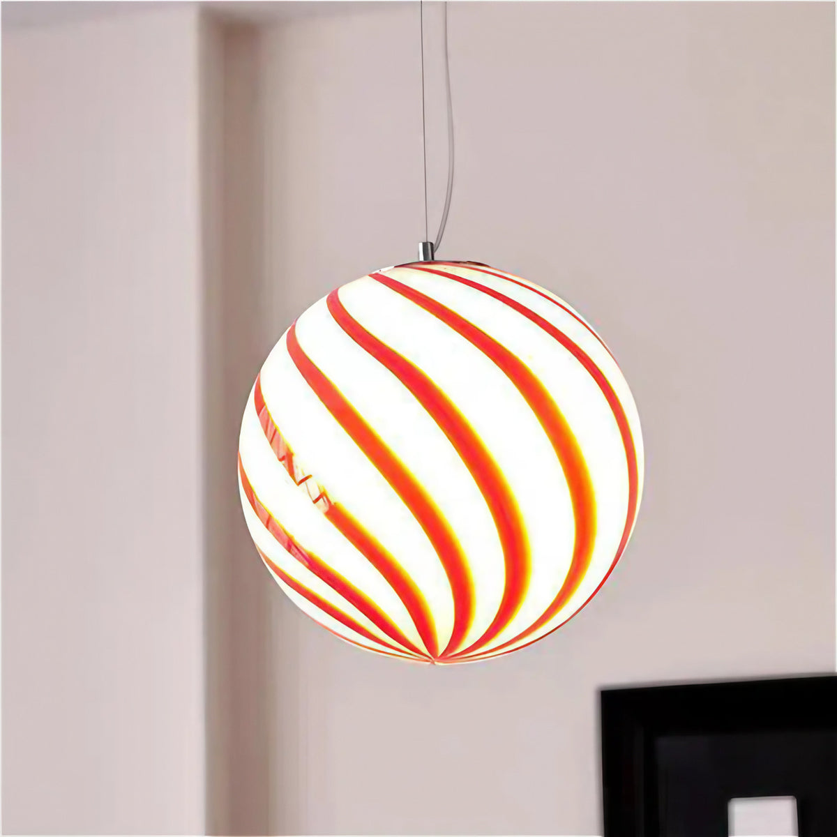 Suspension bonbon rayé, rouge ou vert, blanc chaud ou froid, rouge