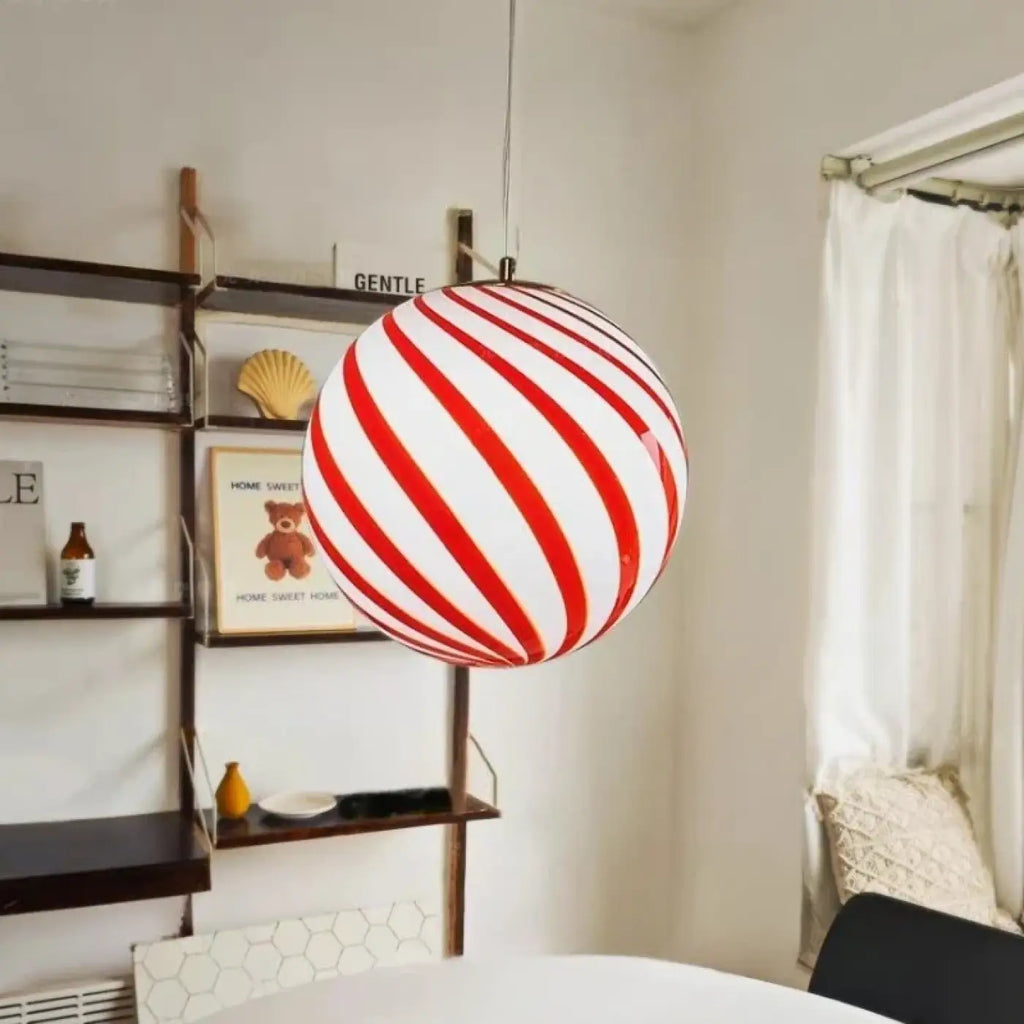 Suspension bonbon rayé, rouge ou vert, blanc chaud ou froid