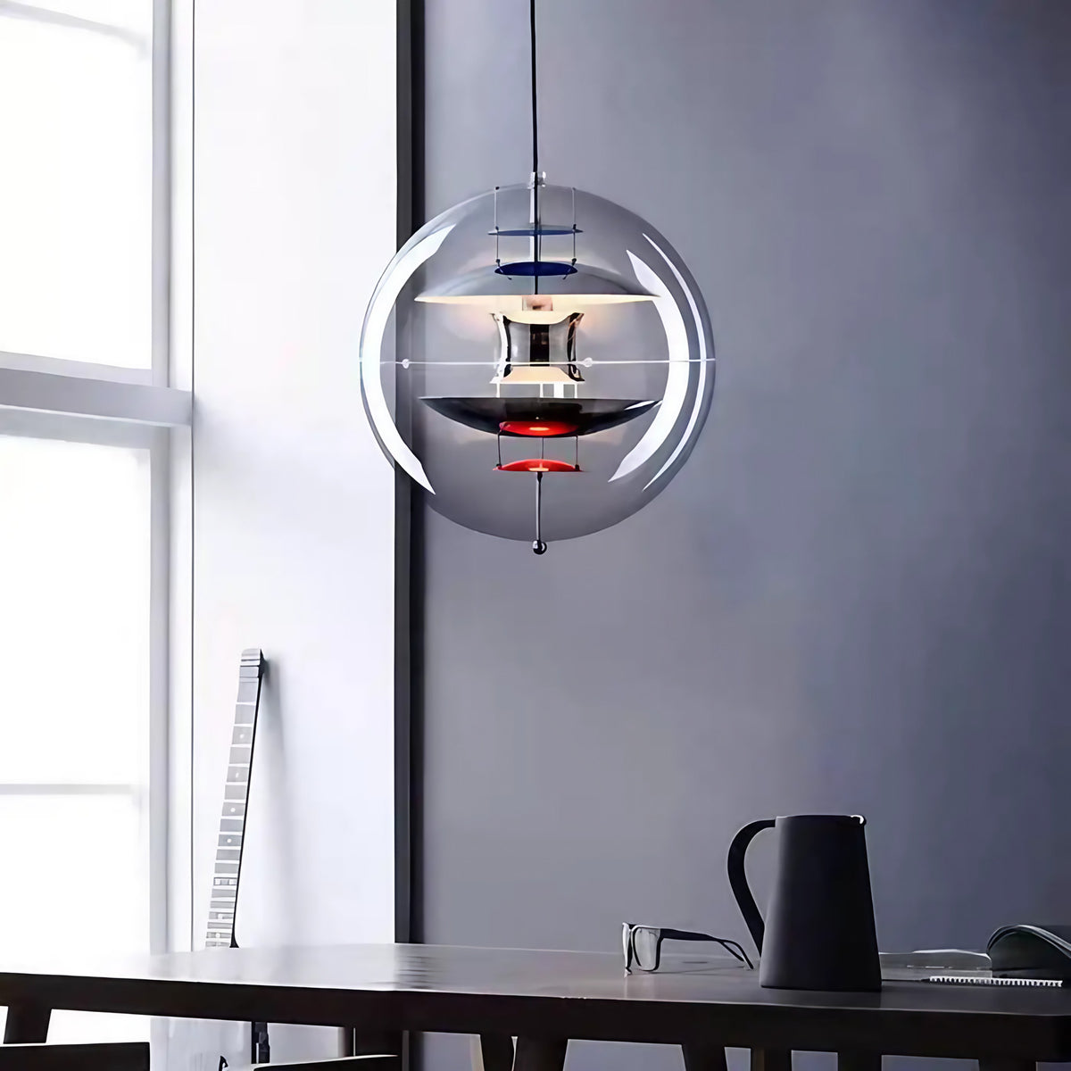 Suspension boule en verre argenté, blanc chaud ou froid