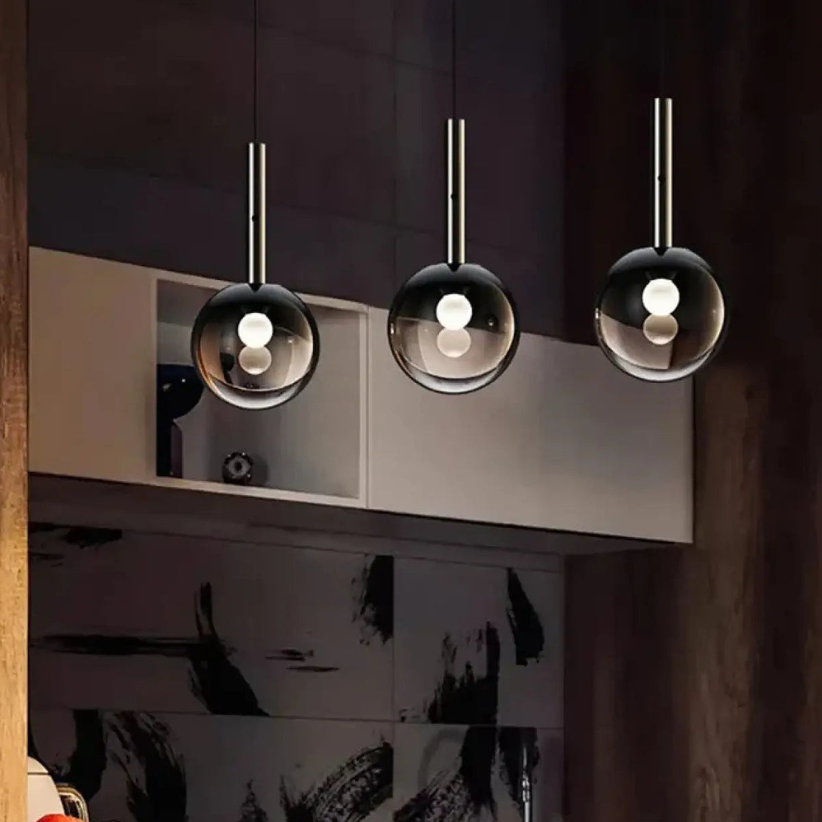 Suspension boule en verre fumé, tailles S ou M