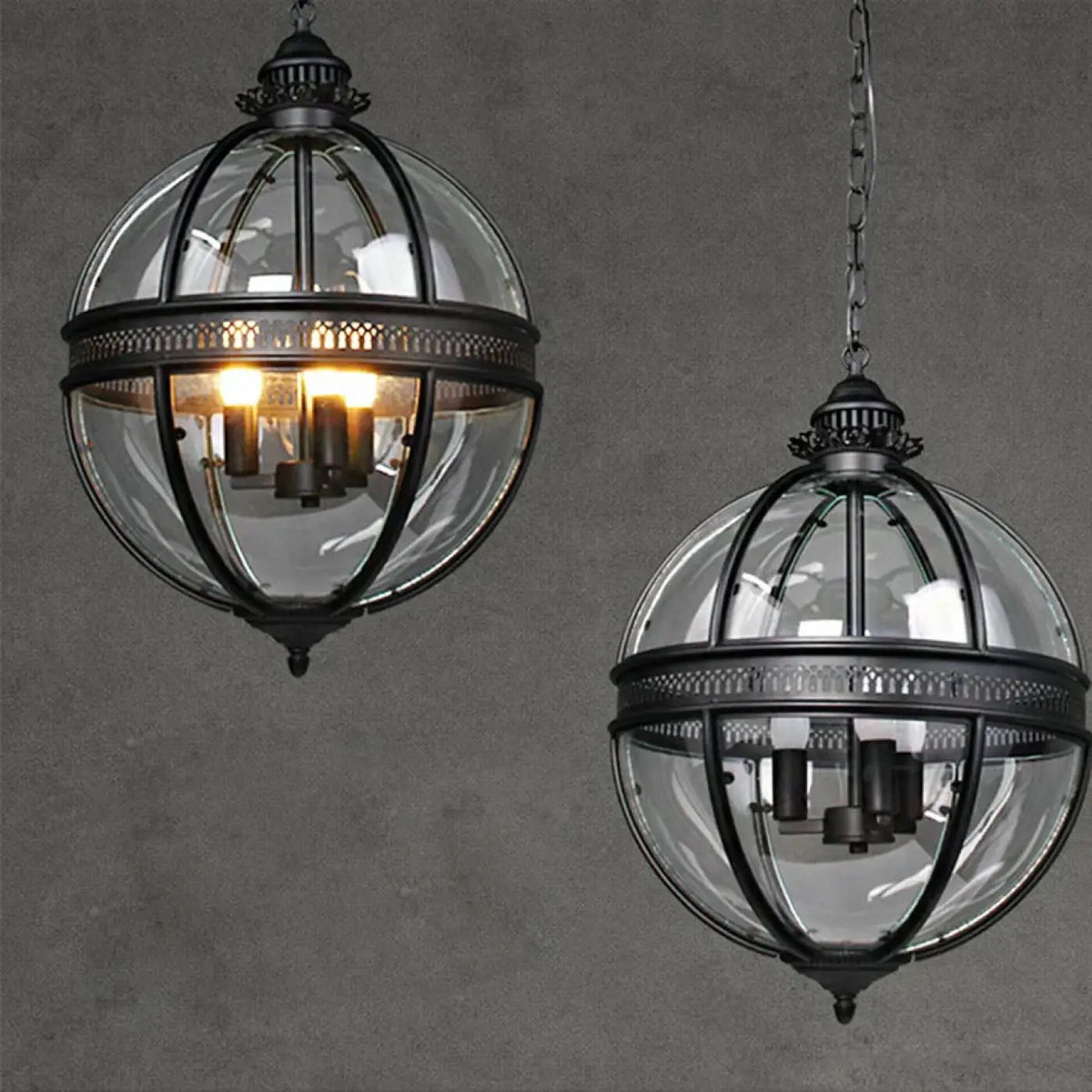 Suspension boule en verre et aluminium, noir mat ou doré