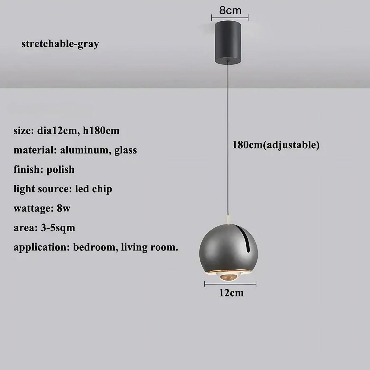 Suspension boule en verre effet miroir, sept coloris, gris