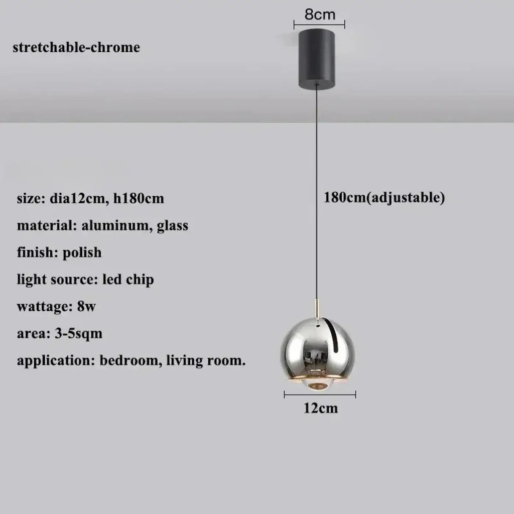 Suspension boule en verre effet miroir, sept coloris