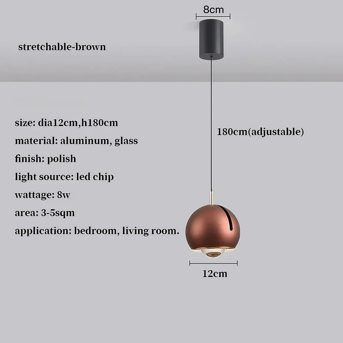 Suspension boule en verre effet miroir, sept coloris, marron