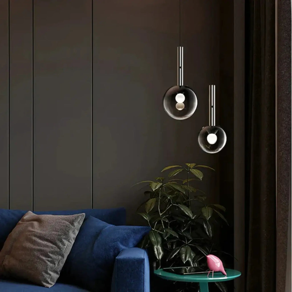 Suspension boule en verre fumé, tailles S ou M