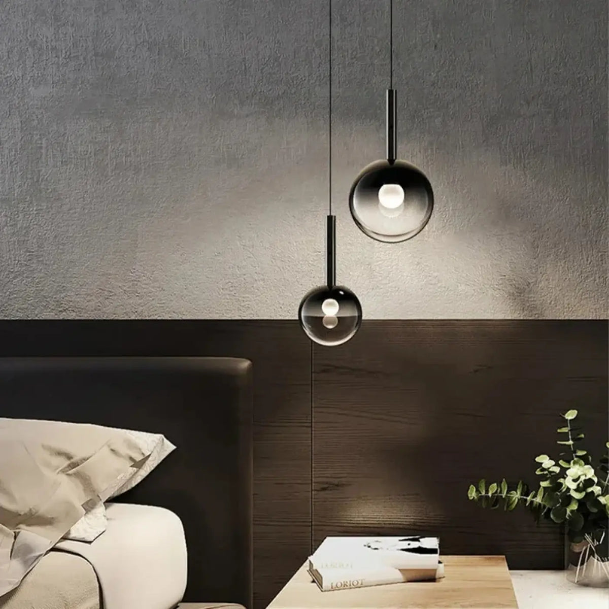Suspension boule en verre fumé, tailles S ou M