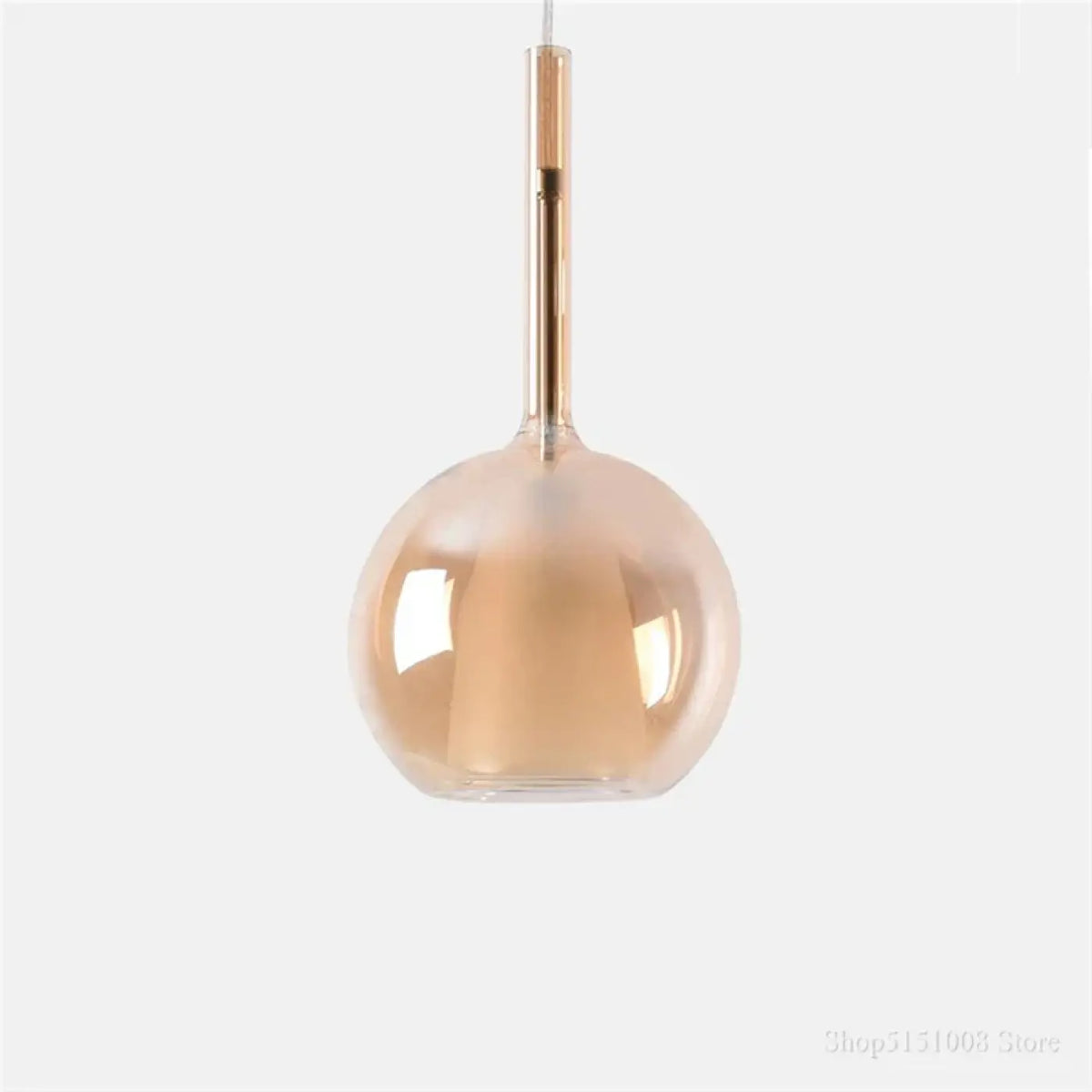 Suspension boule en verre teinté, quatre teintes dont or rose, orange