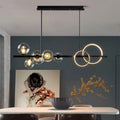 Suspension à deux cercles LED et boules de verre