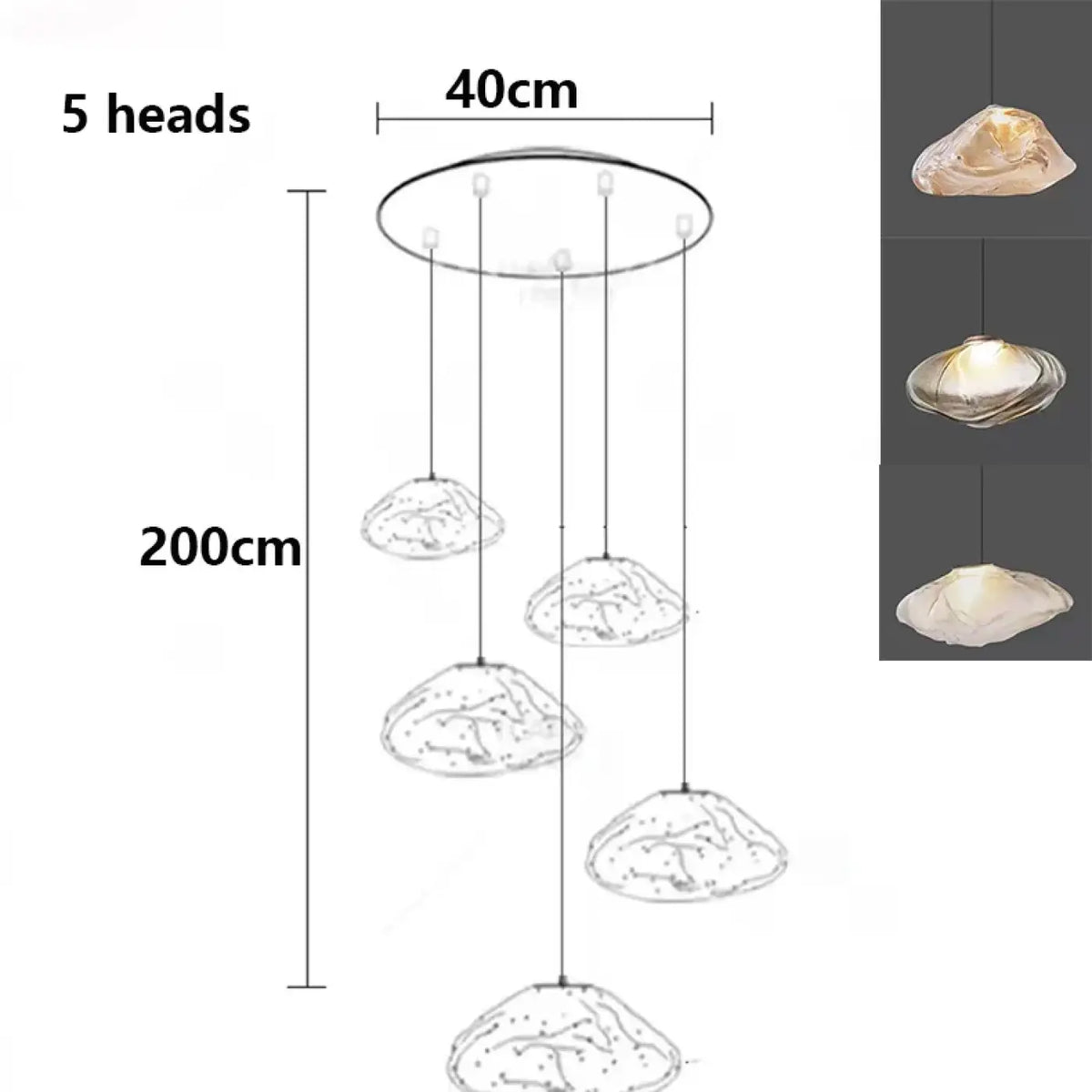 Suspension cascade en verre organique, tailles S à XL