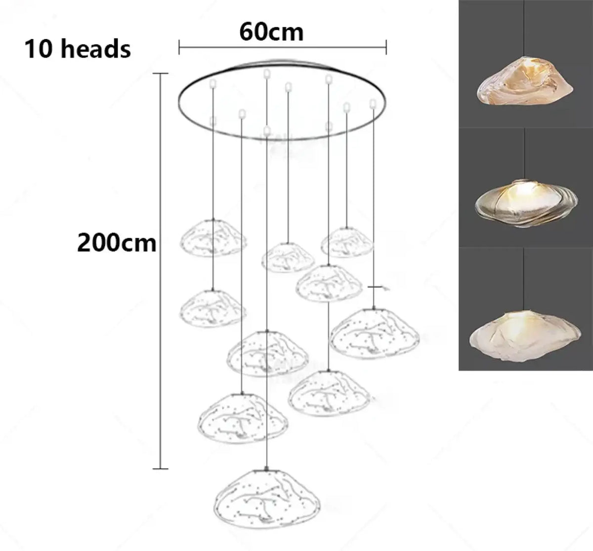 Suspension cascade en verre organique, tailles S à XL