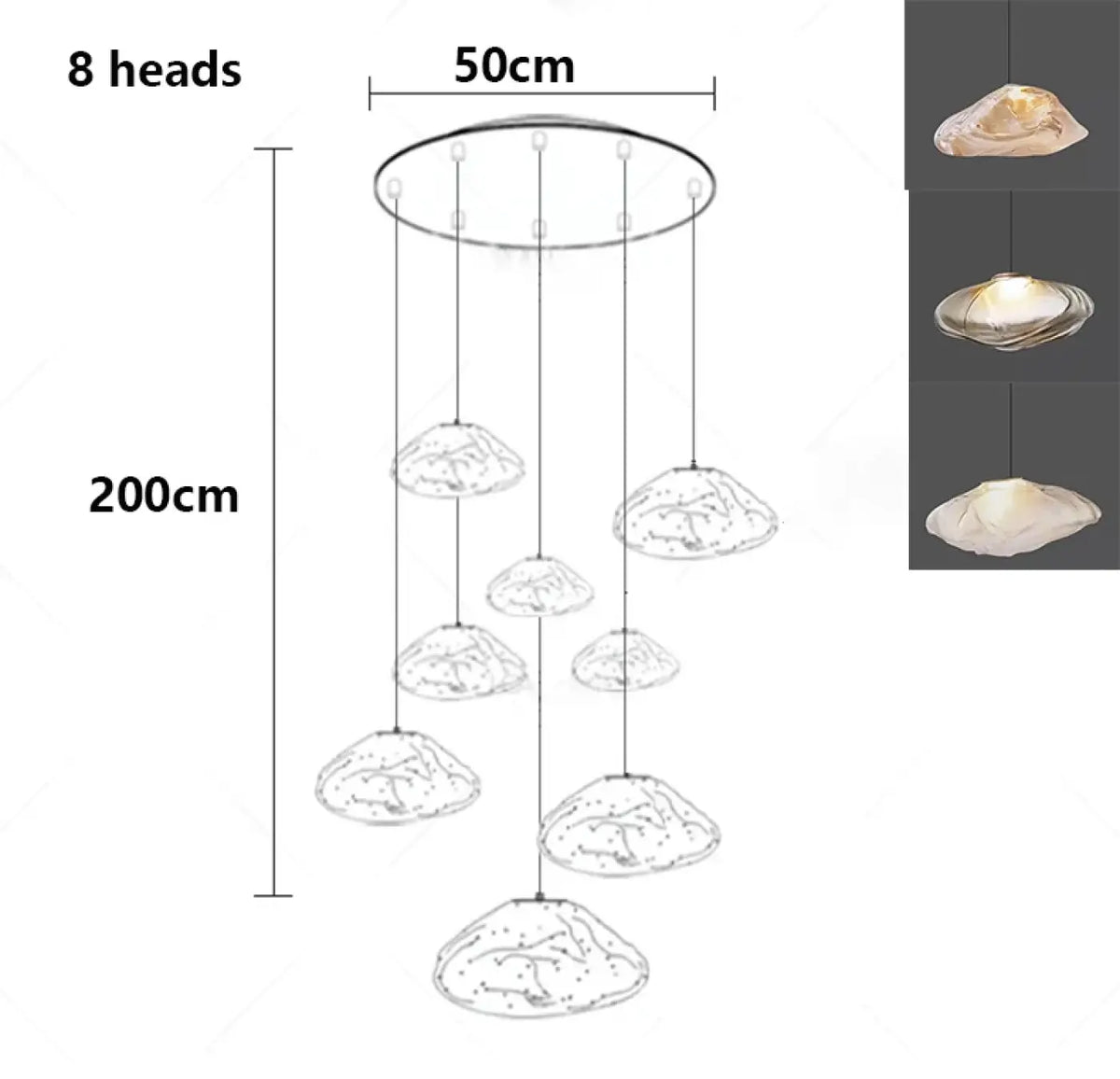 Suspension cascade en verre organique, tailles S à XL