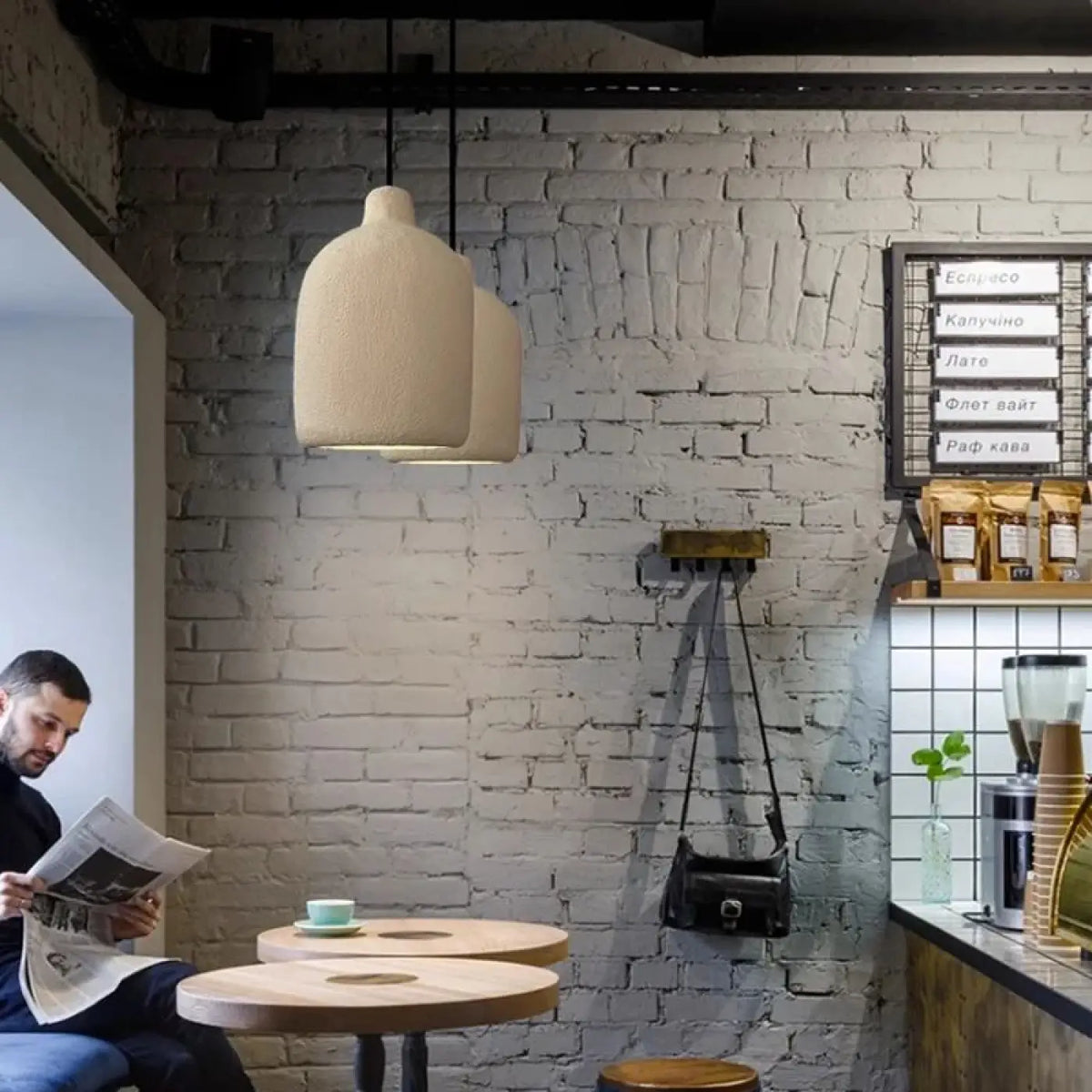 Suspension en céramique sobre, marron ou blanc, trois tailles