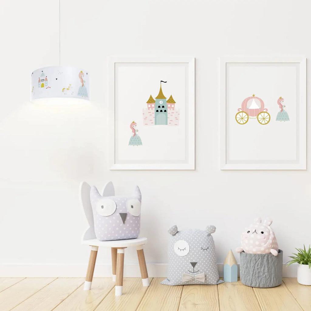 Suspension enfant princesse, cylindre rose et doré, trois tailles