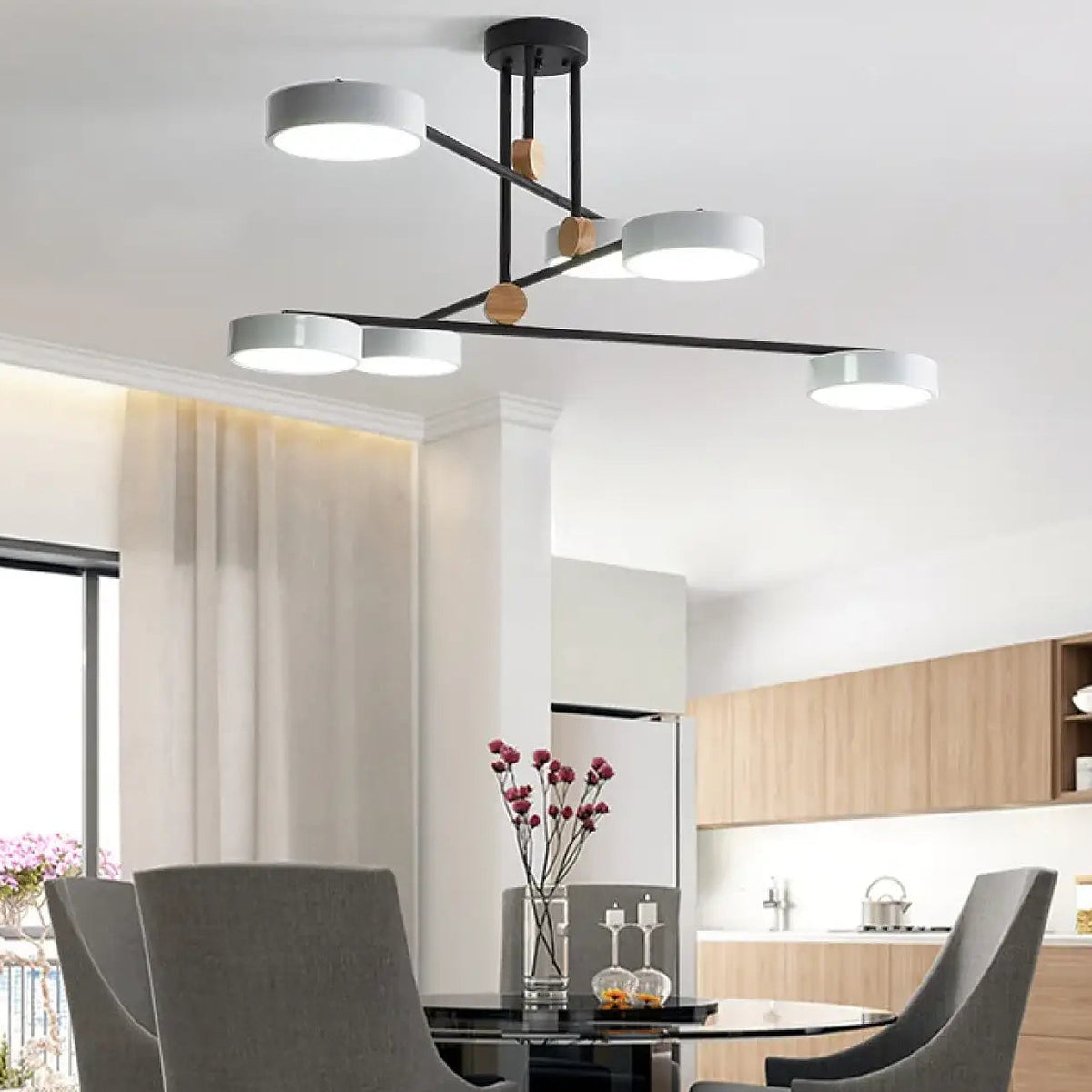 Suspension chic en métal et bois, jaune, gris ou rose, gris