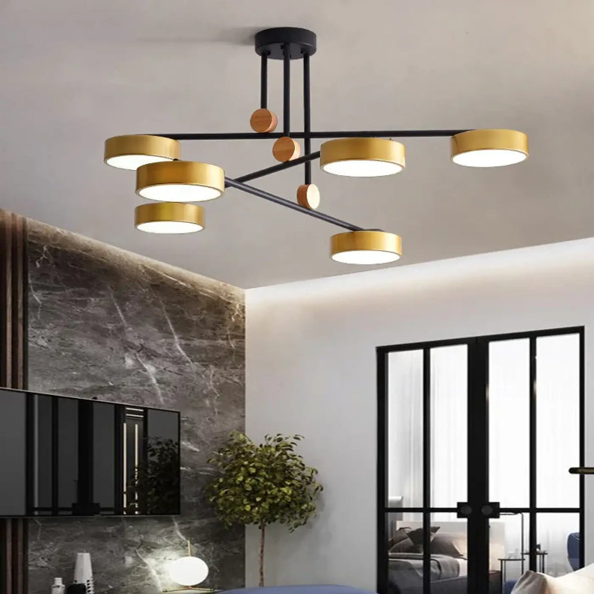 Suspension chic en métal et bois, jaune, gris ou rose
