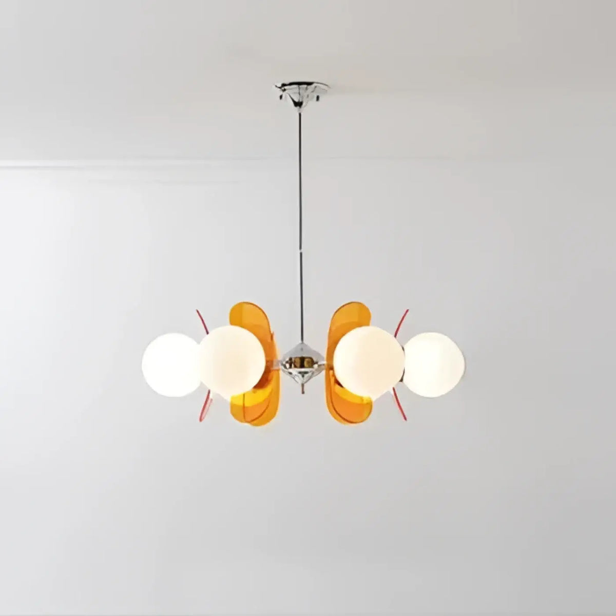 Suspension à globes opalins et panneaux ambrés, quatre tailles, orange