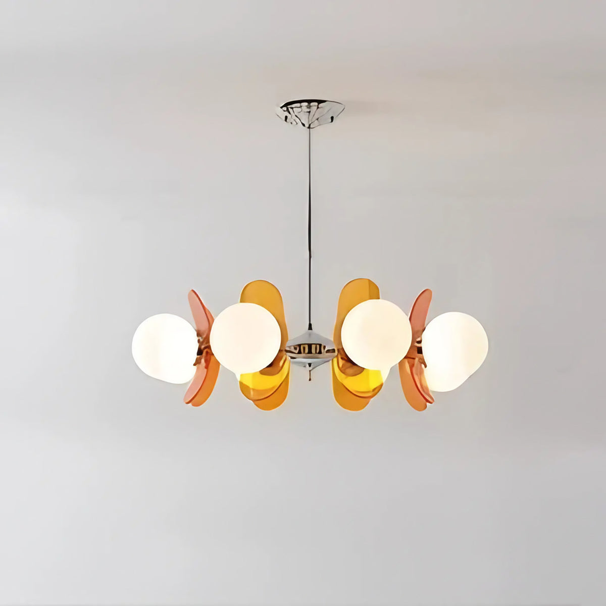Suspension à globes opalins et panneaux ambrés, quatre tailles, orange
