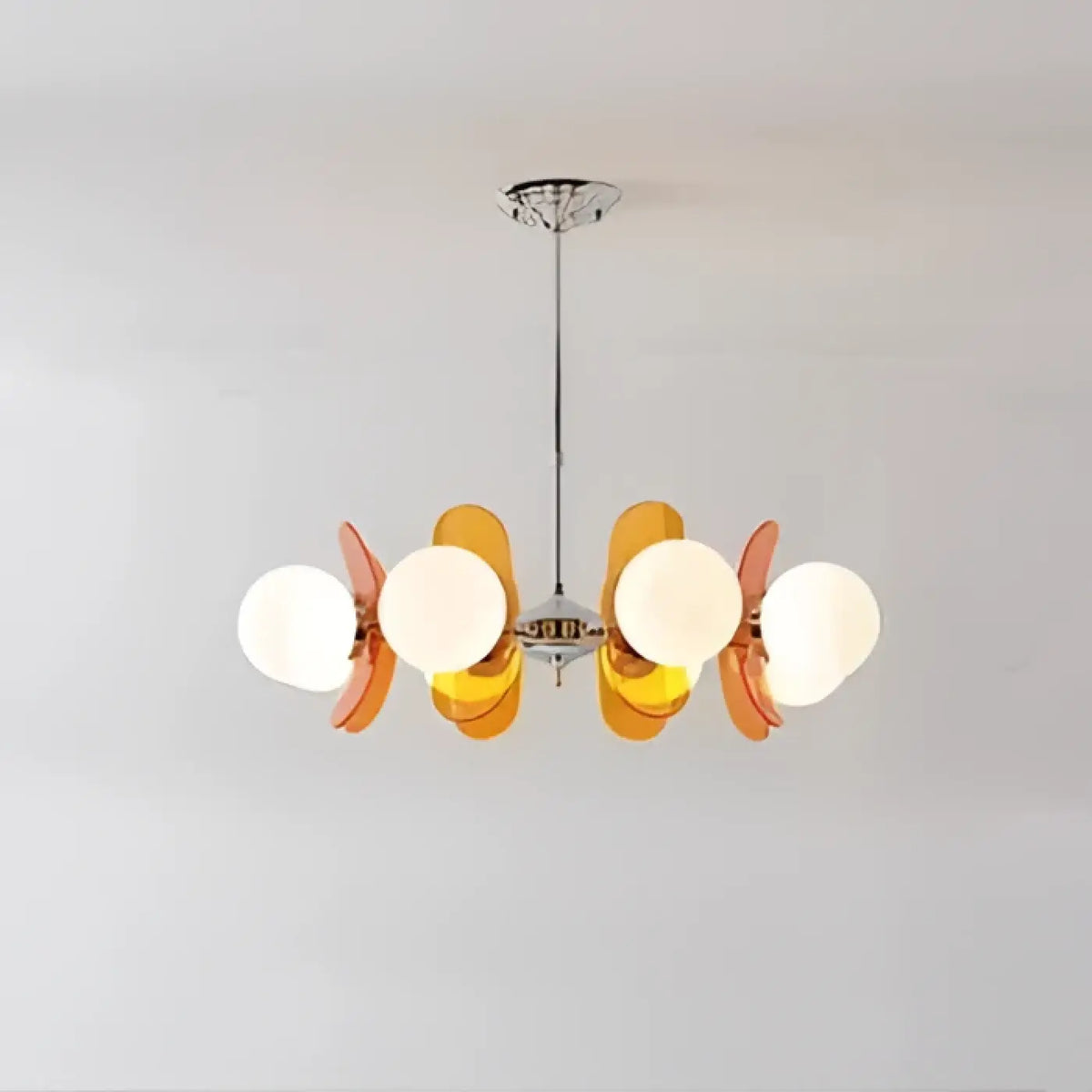 Suspension à globes opalins et panneaux ambrés, quatre tailles, orange