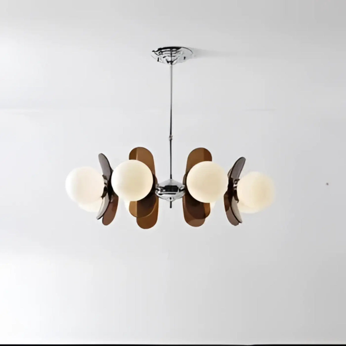 Suspension à globes opalins et panneaux ambrés, quatre tailles, marron