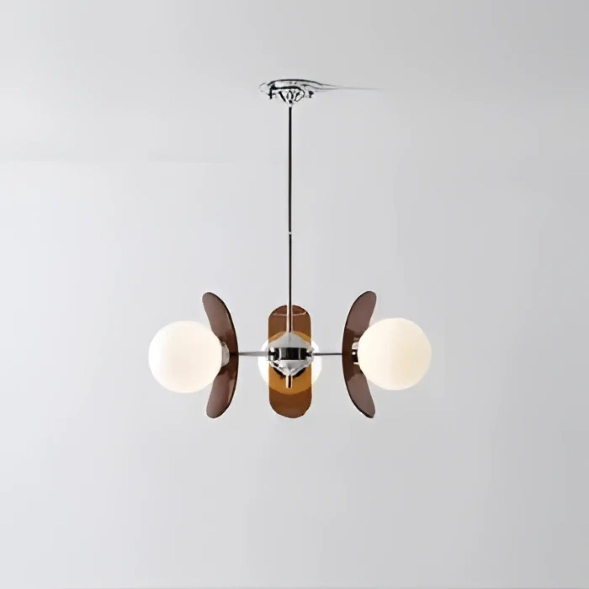 Suspension à globes opalins et panneaux ambrés, quatre tailles, marron