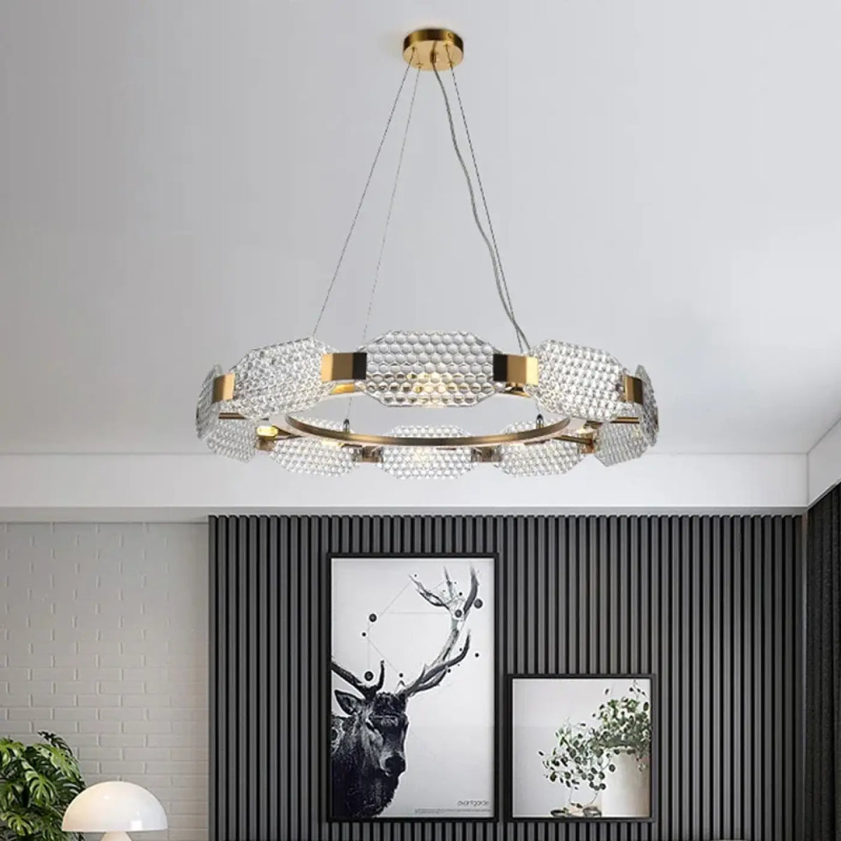 Suspension anneau en cristal et laiton, trois tailles S, M, L