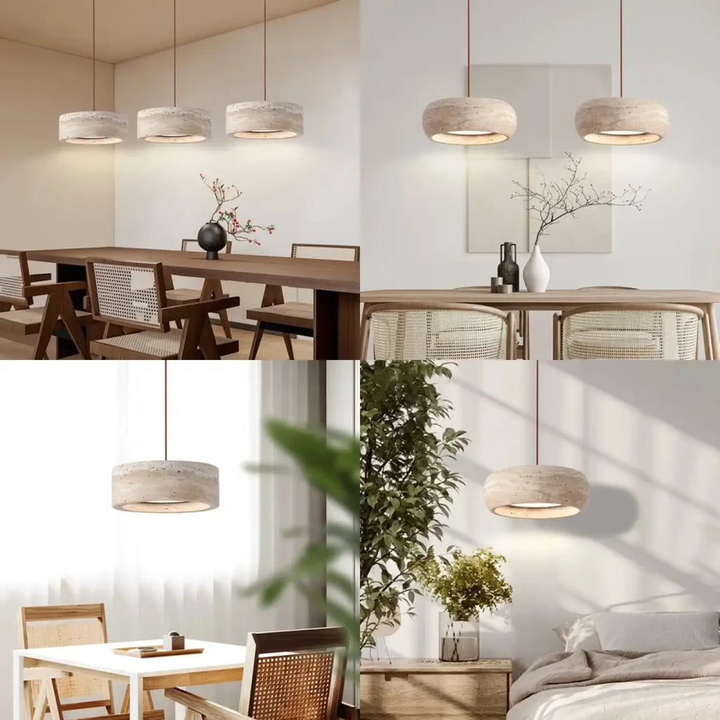 Suspension pierre et métal, une, deux ou trois lampes