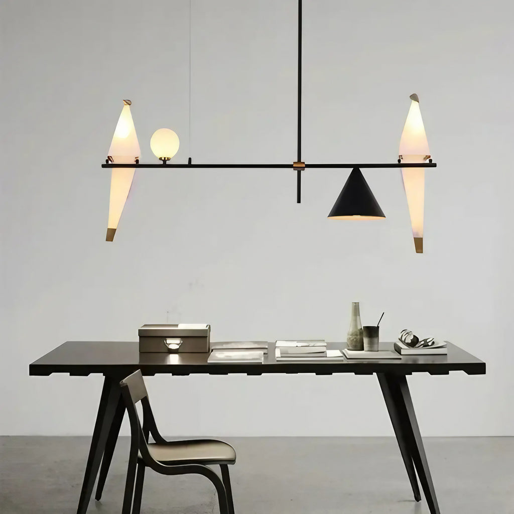 Suspension contemporaine à envol d'oiseaux lumineux, noir ou doré