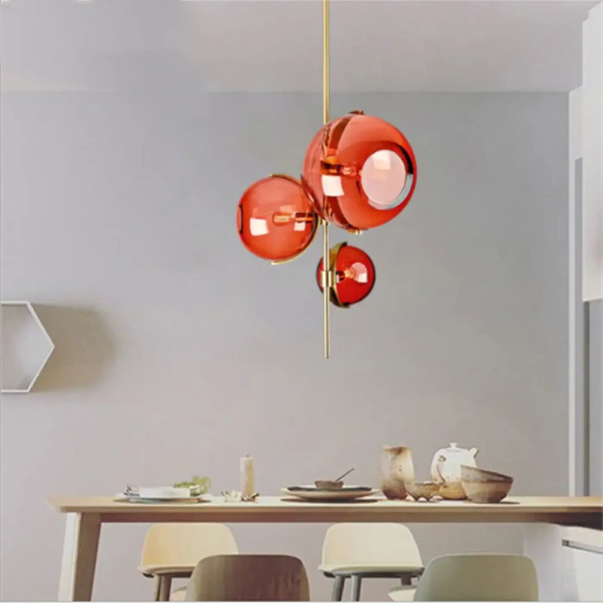 Suspension grappe de boules en verre coloré, blanc chaud ou froid