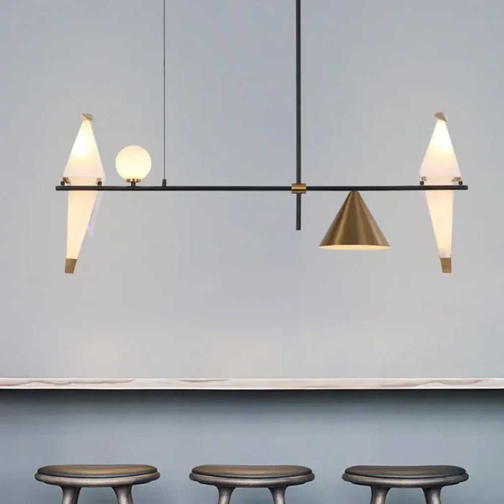 Suspension contemporaine à envol d'oiseaux lumineux, noir ou doré