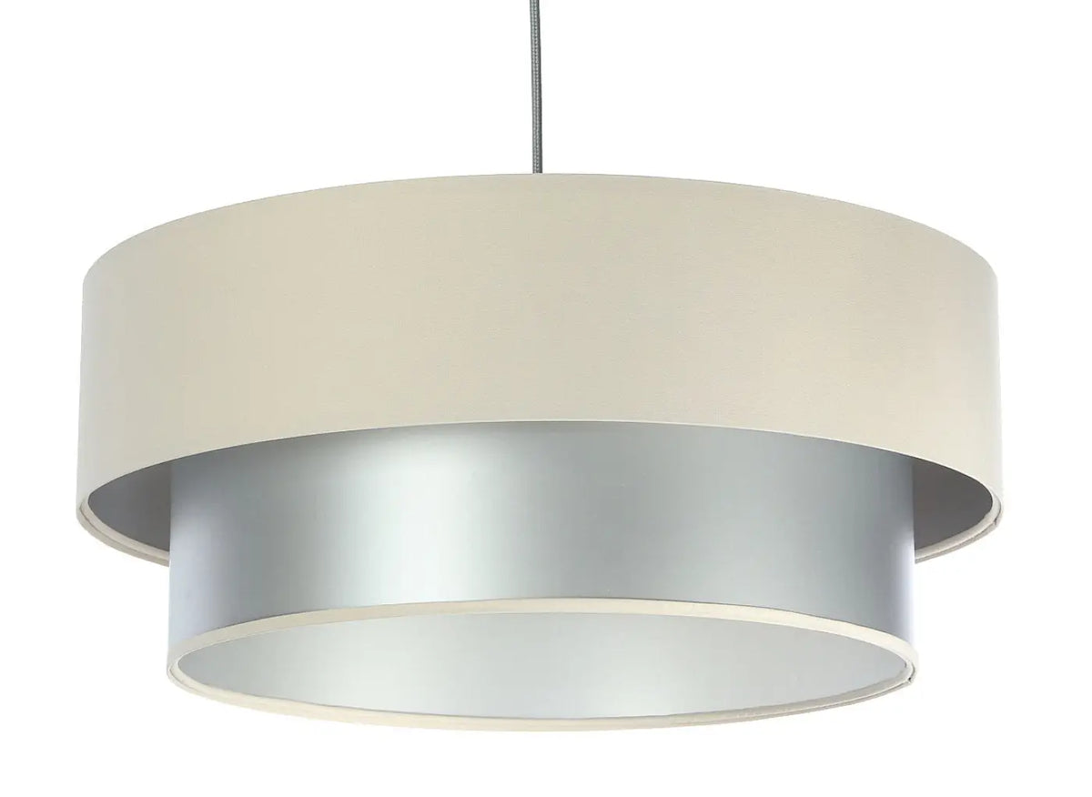 Suspension cylindre en tissu crème et argent, tailles S, M et L