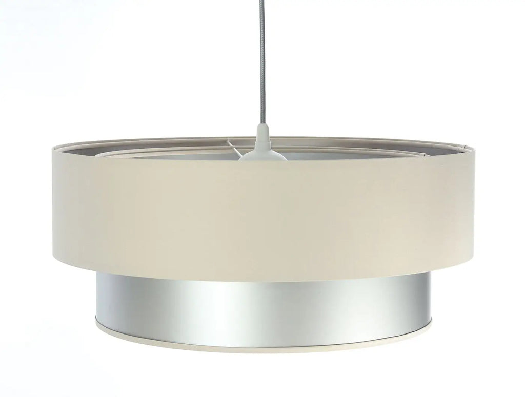 Suspension cylindre en tissu crème et argent, tailles S, M et L