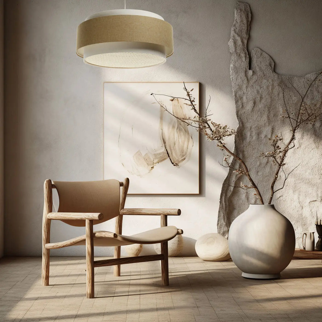 Suspension luminaire crème, caramel et écru, style bohème chic