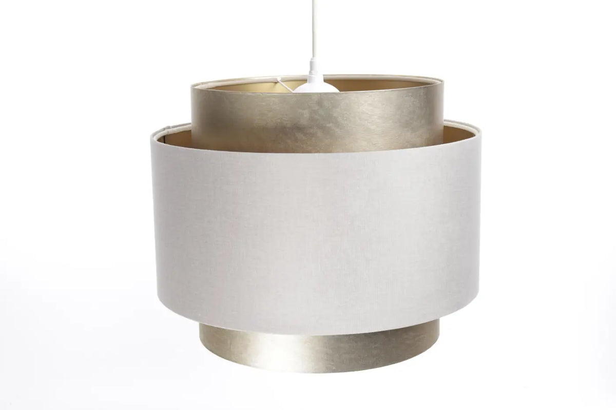 Suspension double cylindre en tissu crème et doré
