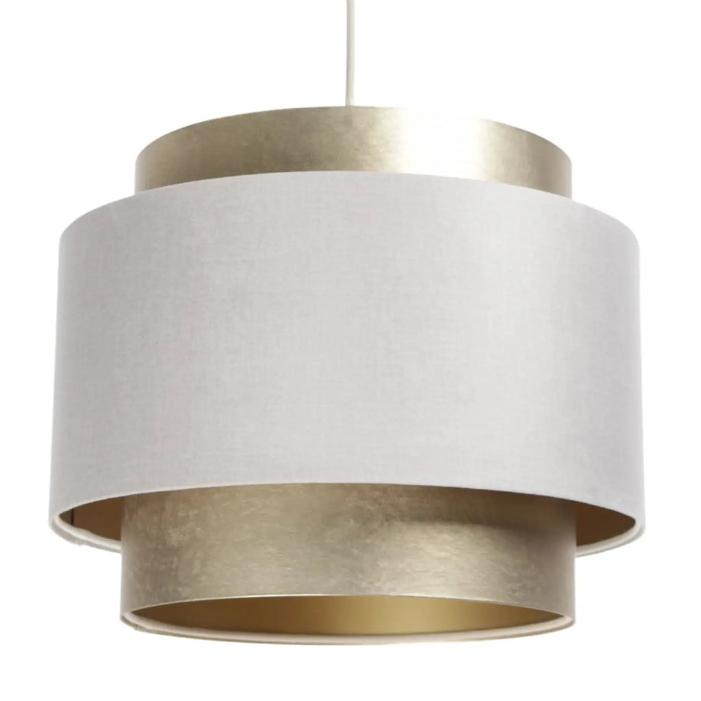 Suspension double cylindre en tissu crème et doré