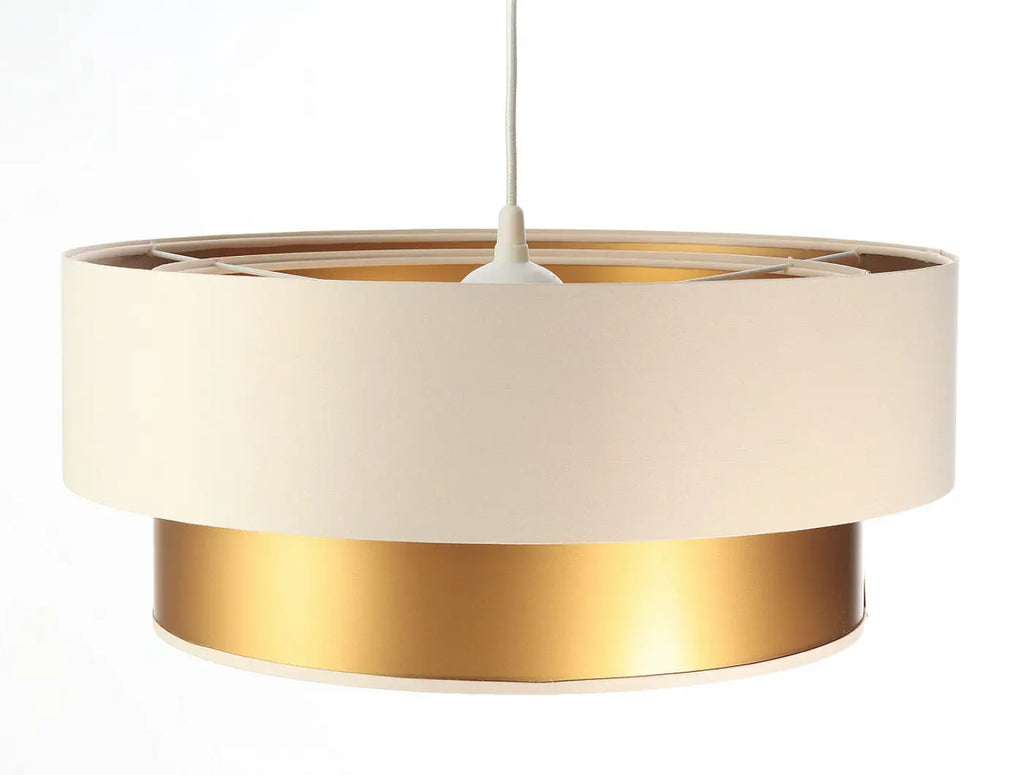 Suspension cylindre en tissu crème, intérieur doré, S, M ou L