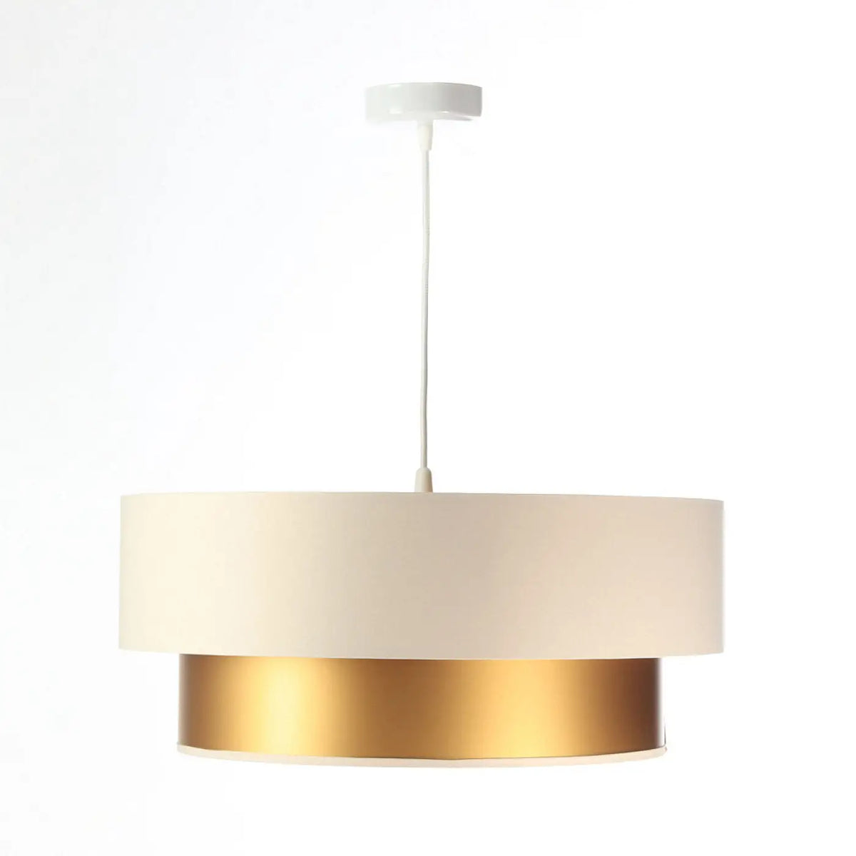 Suspension cylindre en tissu crème, intérieur doré, S, M ou L