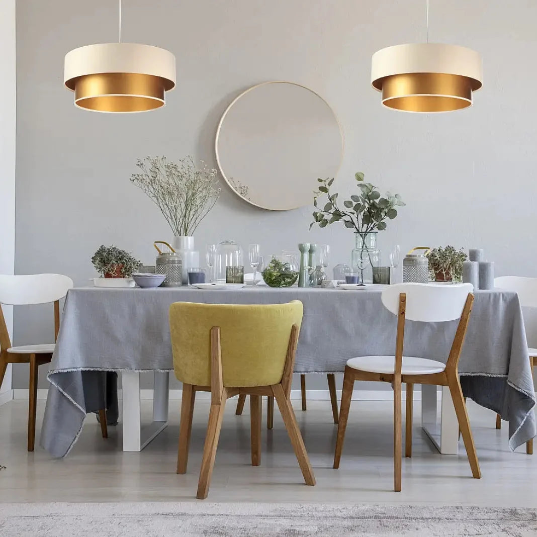 Suspension cylindre en tissu crème, intérieur doré, S, M ou L