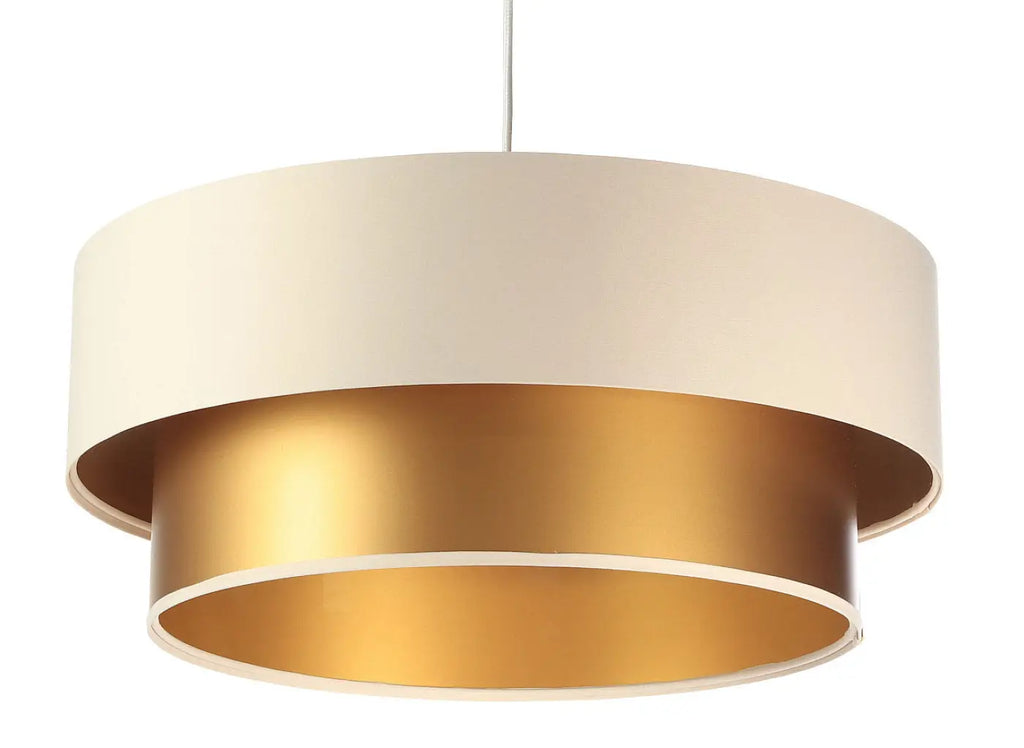 Suspension cylindre en tissu crème, intérieur doré, S, M ou L