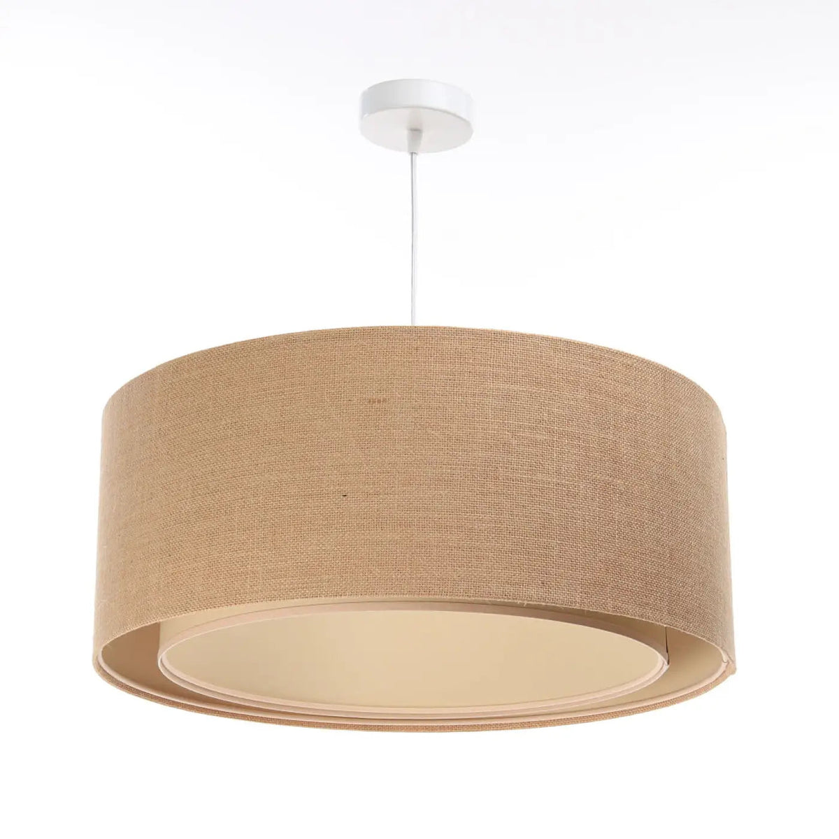 Suspension cylindrique en tissu beige et écru, style bohème, S à L