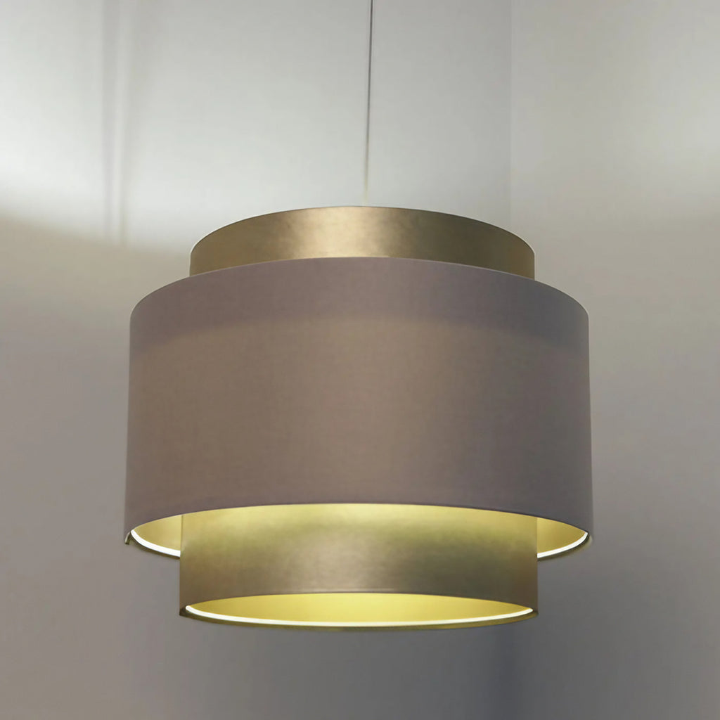 Suspension double cylindre en tissu crème et doré