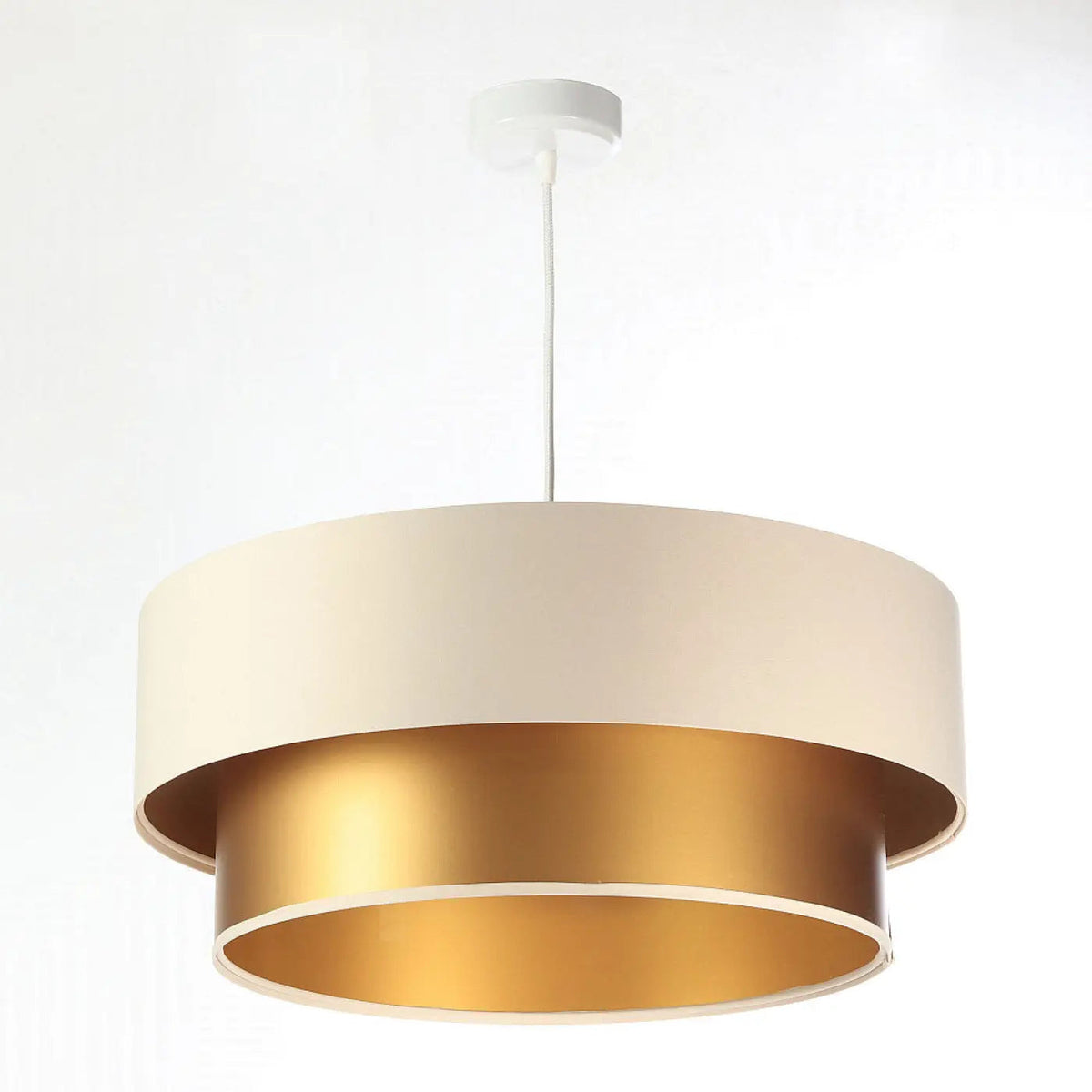 Suspension cylindre en tissu crème, intérieur doré, S, M ou L