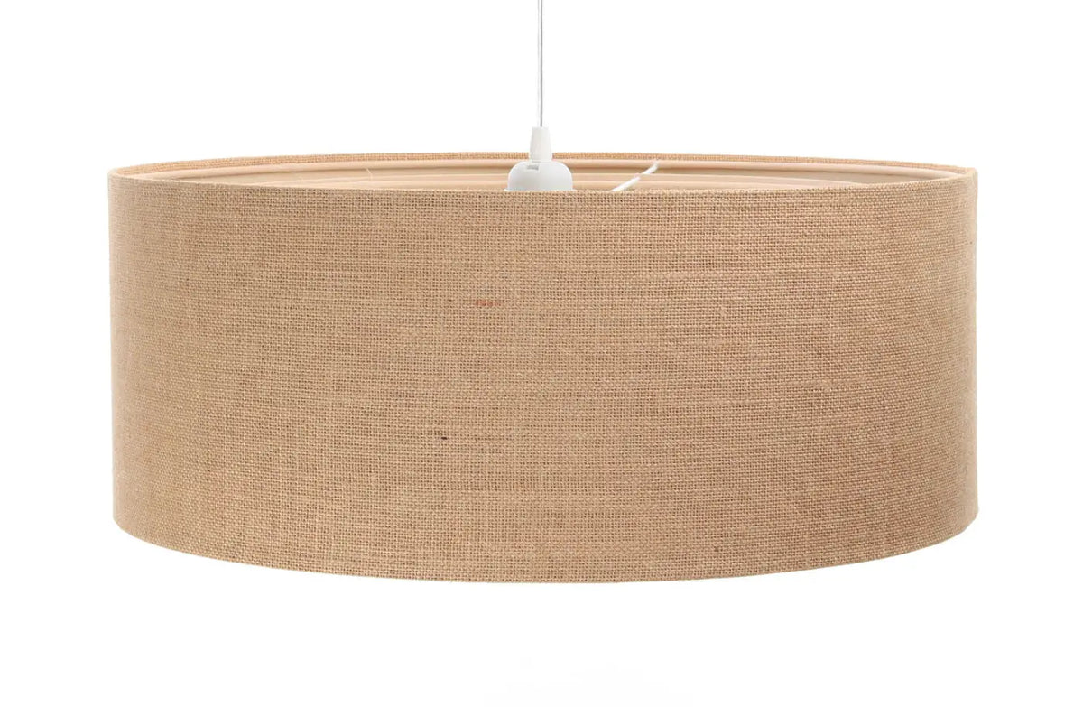 Suspension cylindrique en tissu beige et écru, style bohème, S à L