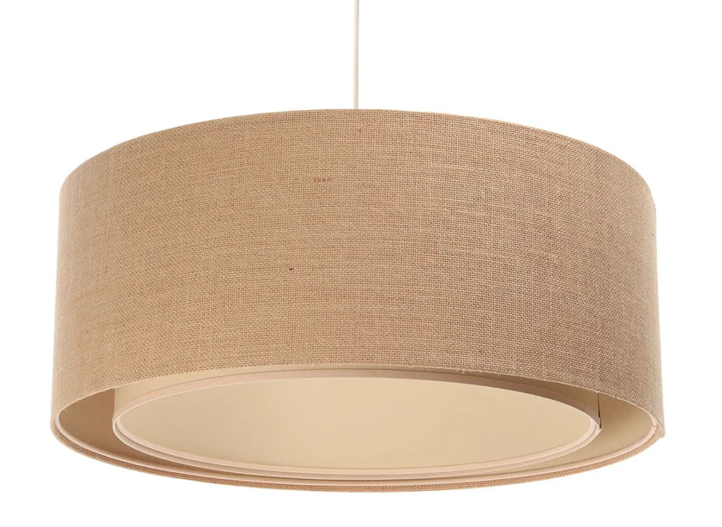 Suspension cylindrique en tissu beige et écru, style bohème, S à L